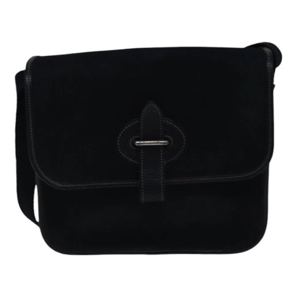 HERMES Buenaventura PM Shoulder Bag Canvas Black Silver Auth - Picture 2 of 14